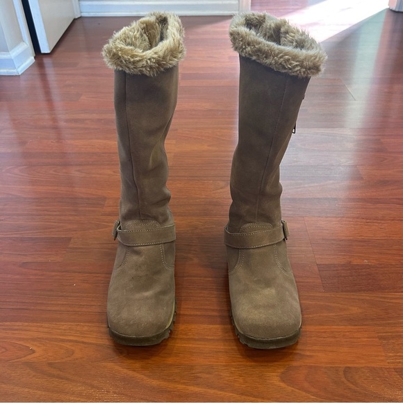 Tan Winter Rain Boots with Knee High Design and Cozy Cuff - Picture 2 of 7